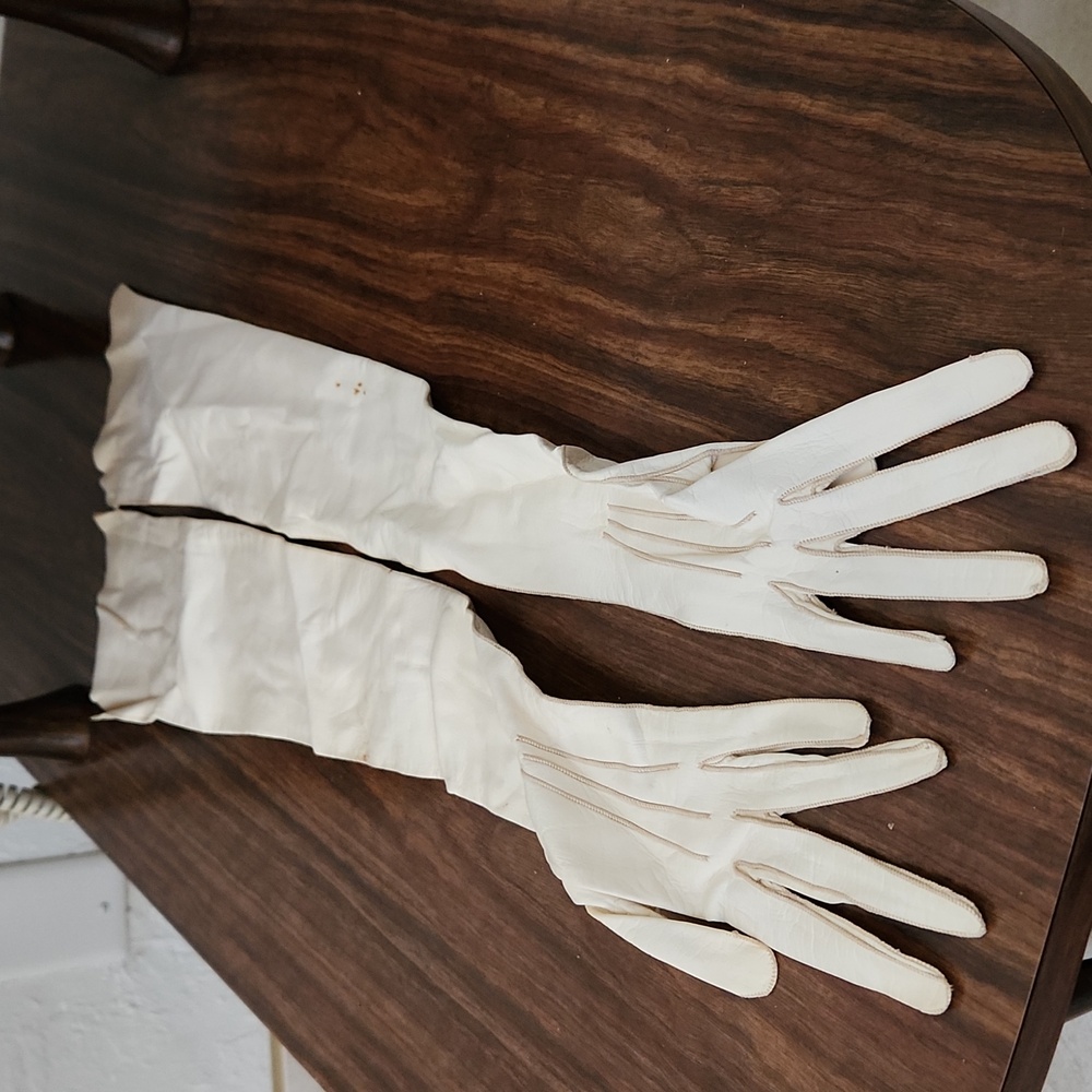 Vintage 40's Edwardian Antique Victorian Long Button Leather Gloves Dress Gloves